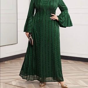 Long sleeve beaded evening gown plus size